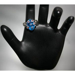 3/$15 Blue Stone White Flowers Ring Silver Women's fashion Jewelry Size 6 New